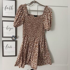 1. State Floral Smocked dress in orange and White